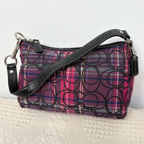 Y2K Coach Signature Tartan Top Handle Pouch F44166 Glitter Demi Mini Bag - Picture 1 of 10
